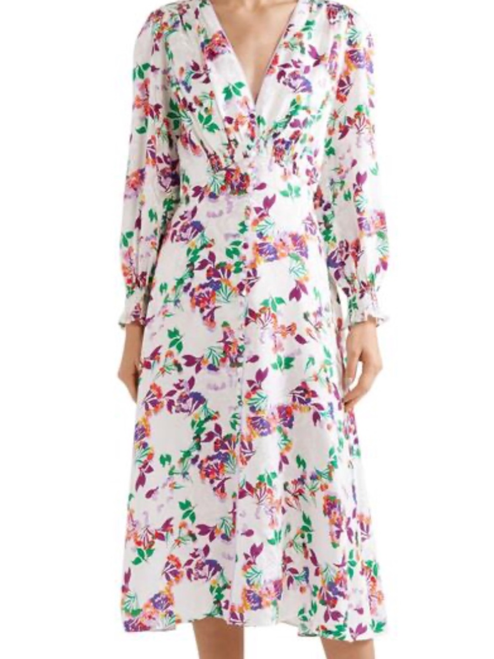 Saloni Eve C Shirred Floral print midi dress - size 8